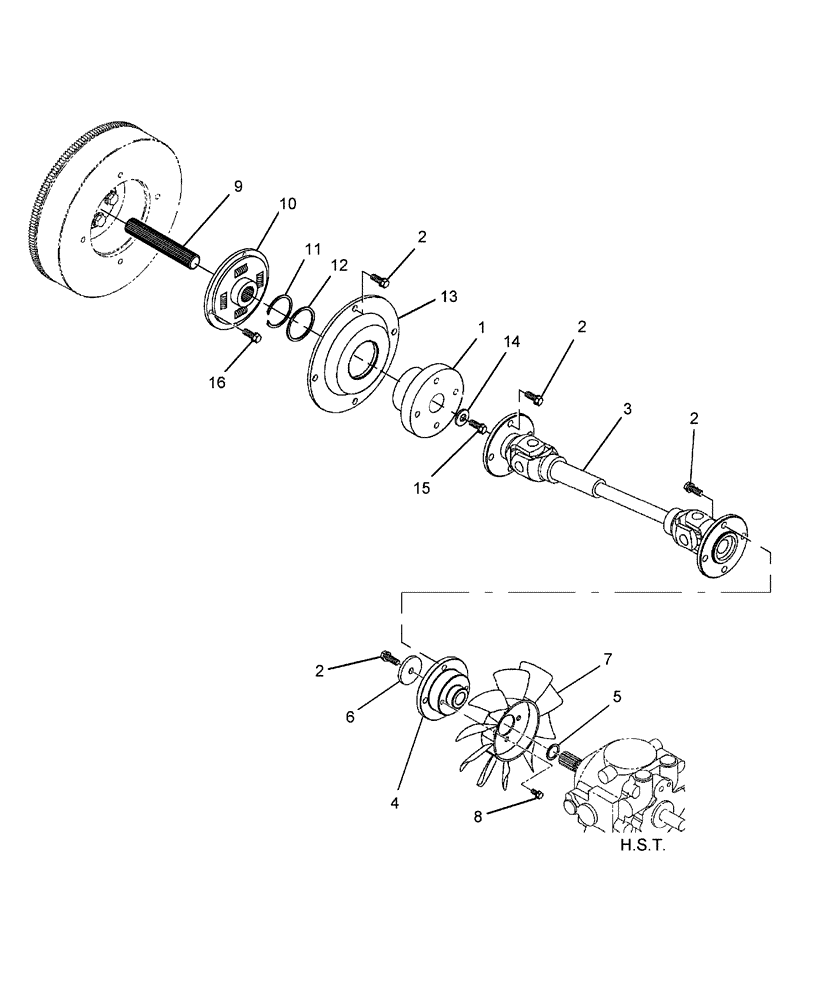 Схема запчастей Case IH DX25E - (01.10) - HST COOLING FAN & DRIVESHAFT (01) - ENGINE