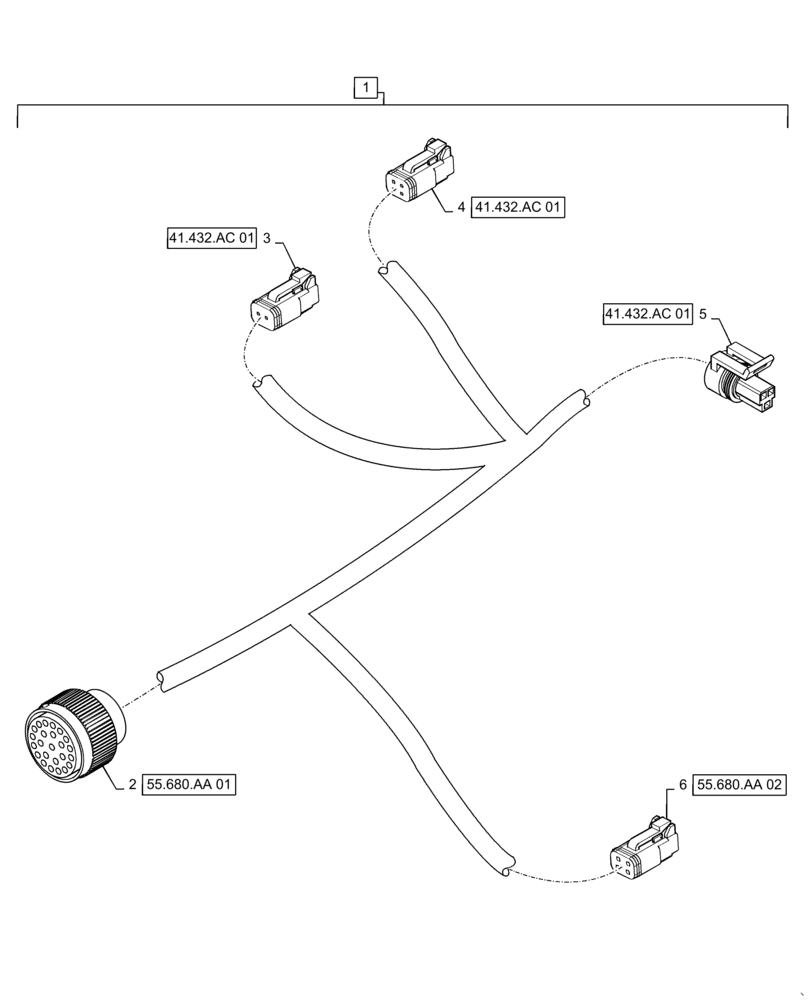 Схема запчастей Case IH TITAN 3040 - (55.680.AA[03]) - AUTOGUIDANCE FRAME HARNESS, 3040, 3540 (55) - ELECTRICAL SYSTEMS