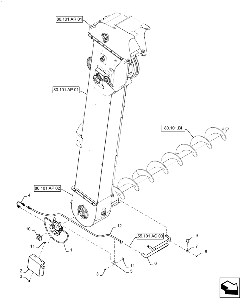 Схема запчастей Case IH 8240 - (80.101.AR[03]) - VAR - 425528, 425529, 425399 - CLEAN GRAIN ELEVATOR, BOOT, SENSOR, NARROW TRACK VERSION (80) - CROP STORAGE/UNLOADING