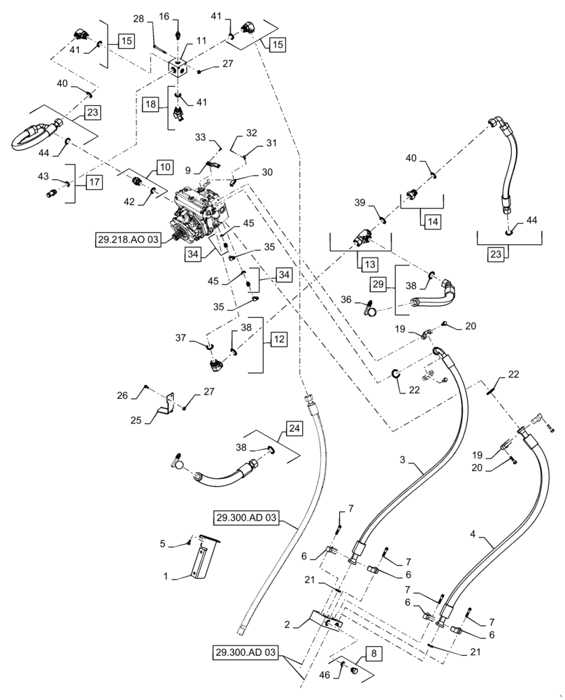 Схема запчастей Case IH 7140 - (29.300.AD[04]) - HYDRAULIC LINE, HIGH SPEED GROUND DRIVE - PUMP (29) - HYDROSTATIC DRIVE