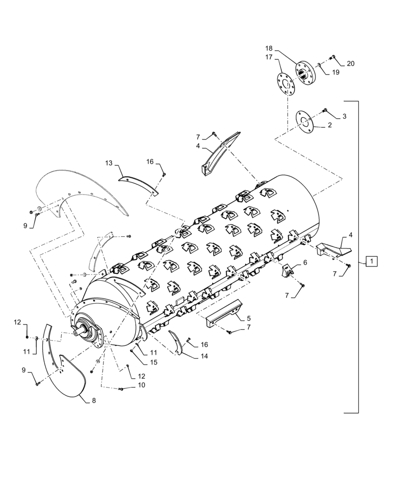 Схема запчастей Case IH 7140 - (66.331.AK[04]) - VAR - 722886 - THRESHING CYLINDER, ROTOR, CORN, SOYBEAN W/8 STRAIGHT SEPARATOR BARS (66) - THRESHING