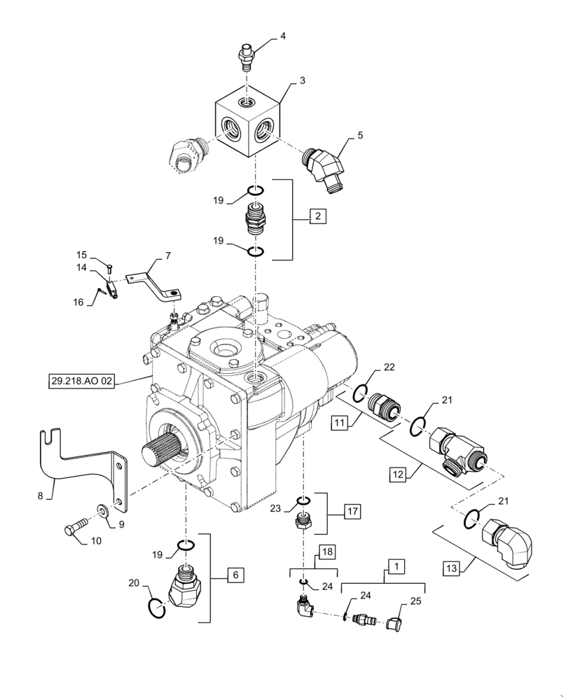 Схема запчастей Case IH 7140 - (29.218.AO[01]) - VAR - 425440, 425441 - HYDROSTATIC PUMP MOUNTING, LOW SPEED (29) - HYDROSTATIC DRIVE