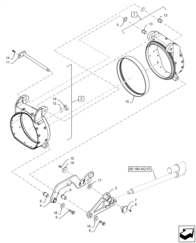 Схема запчастей Case IH 9230 - (80.180.AQ[08]) - VAR - 425353, 425356 - UNLOADING TUBE, HINGE (80) - CROP STORAGE/UNLOADING