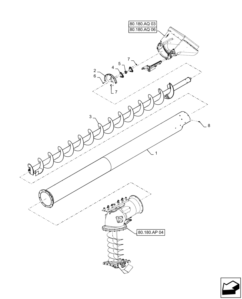 Схема запчастей Case IH 9240 - (80.180.AQ[05]) - VAR - 425346, 425349 - UNLOADING TUBE, HIGH SPEED,AUGER ASSY, 6.4M (21FT) PERFORATED (80) - CROP STORAGE/UNLOADING