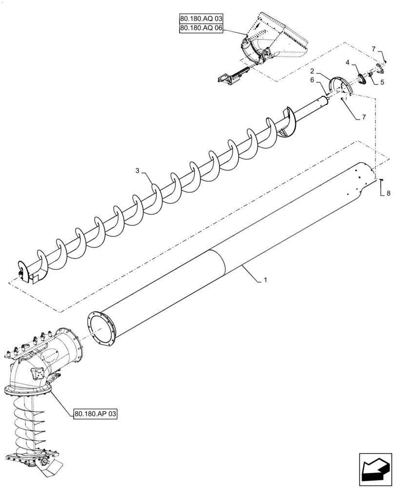 Схема запчастей Case IH 7240 - (80.180.AQ[04]) - VAR - 425345, 425347, 425348, 425350 - UNLOADING TUBE, HIGH SPEED, AUGER ASSY, 6.4M (21 FT) (80) - CROP STORAGE/UNLOADING