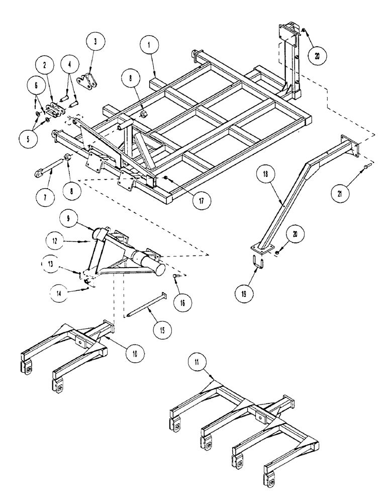 Схема запчастей Case IH CONCORD - (B16) - WING FRAMES WITH ROCKSHAFT & WHEEL GANGS, 5 SECTION OUTER RIGHT HAND WING SHOWN 