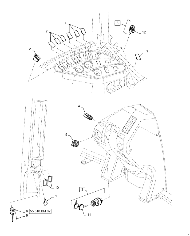 Схема запчастей Case IH PATRIOT 3240 - (55.510.AN[01]) - CAB SWITCHES AND PLUGS (55) - ELECTRICAL SYSTEMS