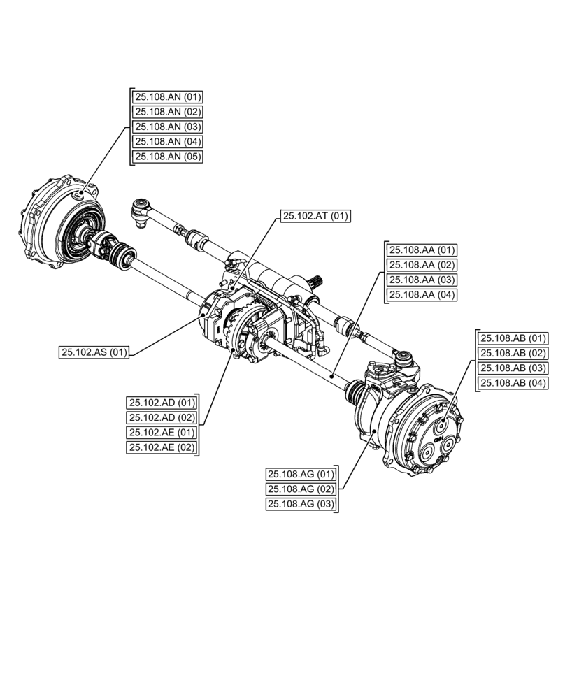 Схема запчастей Case IH FARMALL 120C - (00.000.25[03]) - PICTORIAL INDEX - FRONT AXLE SYSTEM (00) - GENERAL & PICTORIAL INDEX