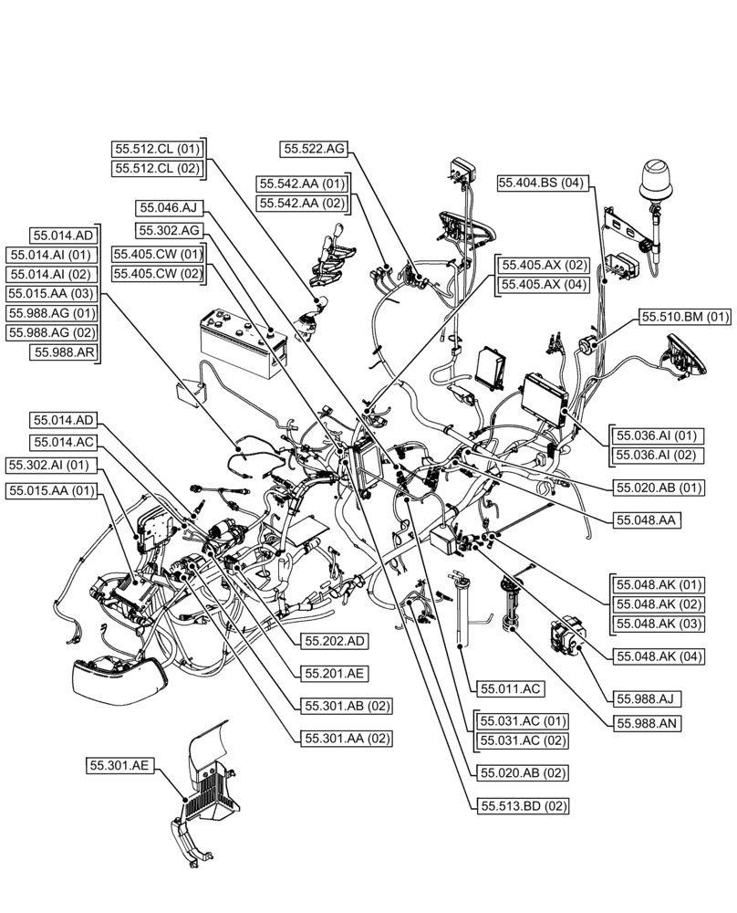 Схема запчастей Case IH FARMALL 120C - (00.000.55[02]) - PICTORIAL INDEX - ELECTRICAL SYSTEMS (00) - GENERAL & PICTORIAL INDEX