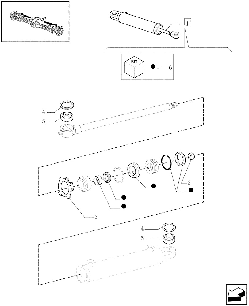 Схема запчастей Case IH MAXXUM 115 - (1.40. 0/12A) - HYDRAULIC STEERING CYLINDER - BREAKDOWN (04) - FRONT AXLE & STEERING