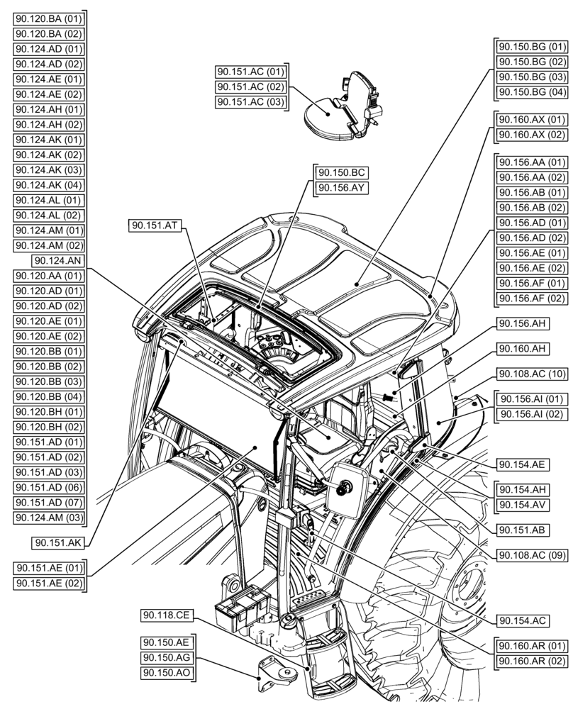 Схема запчастей Case IH FARMALL 120C - (00.000.90[03]) - PICTORIAL INDEX - PLATFORM, CAB, BODYWORK AND DECALS (00) - GENERAL & PICTORIAL INDEX