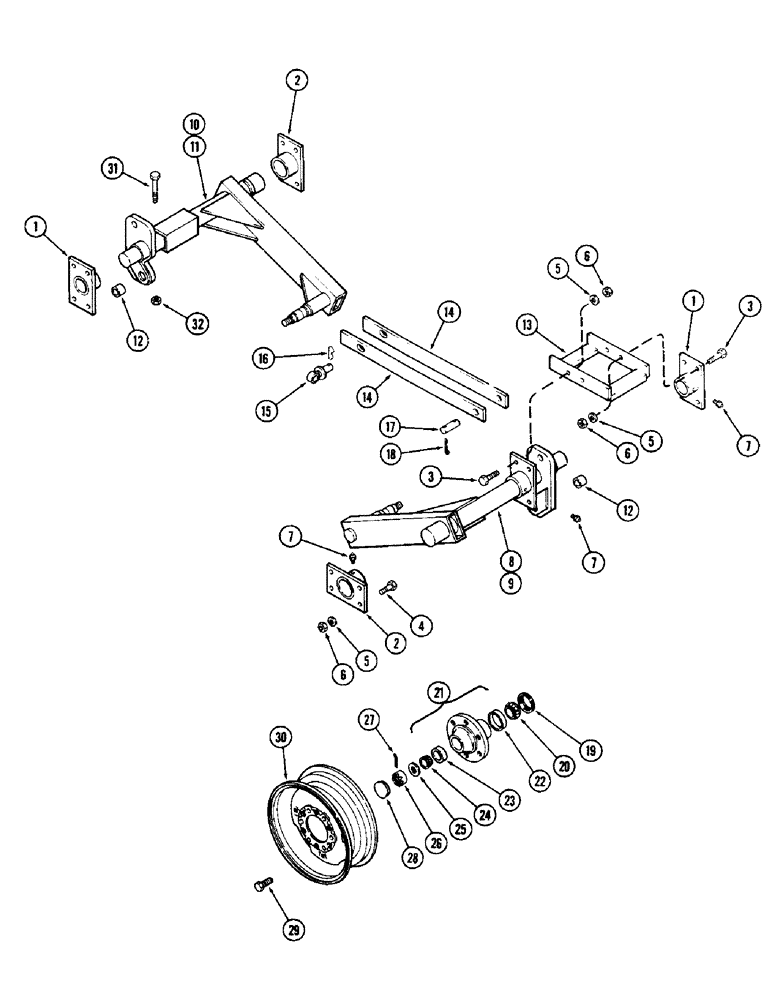 Схема запчастей Case IH 1300W - (14) - AXLES AND WHEELS, MAIN FRAME 