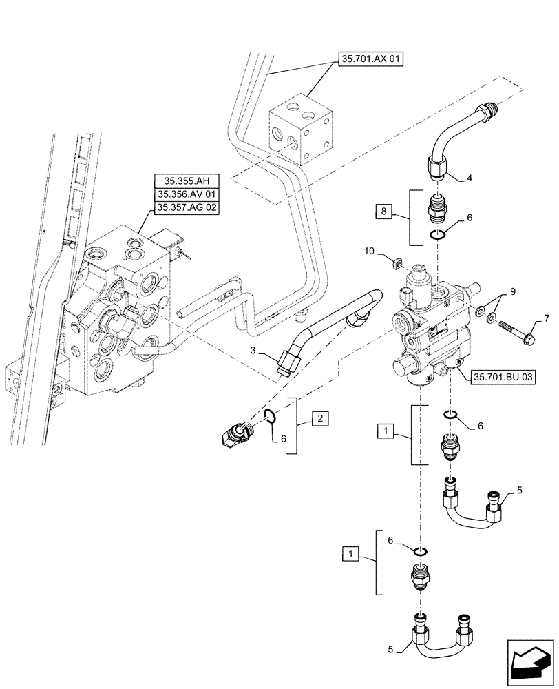 Схема запчастей Case IH TR310 - (35.701.BU[02]) - SELF LEVEL (35) - HYDRAULIC SYSTEMS