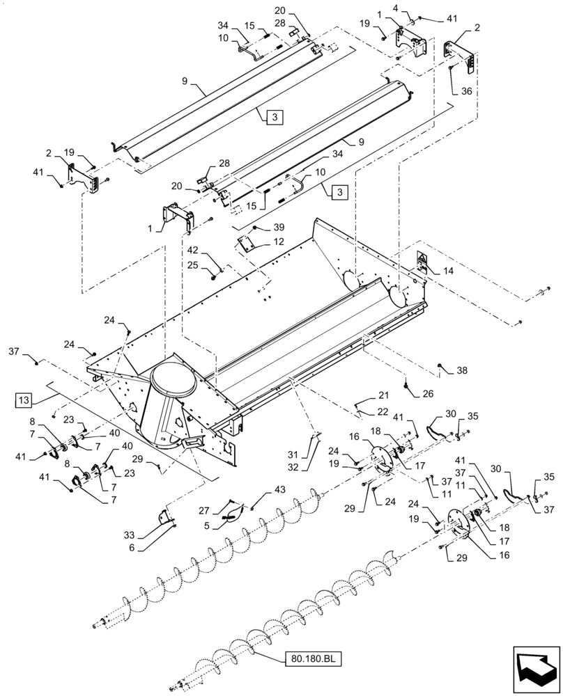 Схема запчастей Case IH 9230 - (80.150.AI[01]) - VAR - 425252, 425369, 722513, 722763 - TROUGH, GRAIN TANK, BSN YDG222003 (80) - CROP STORAGE/UNLOADING