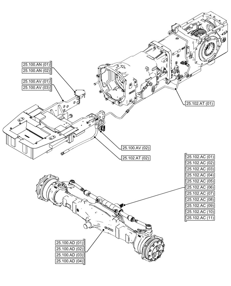 Схема запчастей Case IH FARMALL 120C - (00.000.25[02]) - PICTORIAL INDEX - FRONT AXLE SYSTEM (00) - GENERAL & PICTORIAL INDEX
