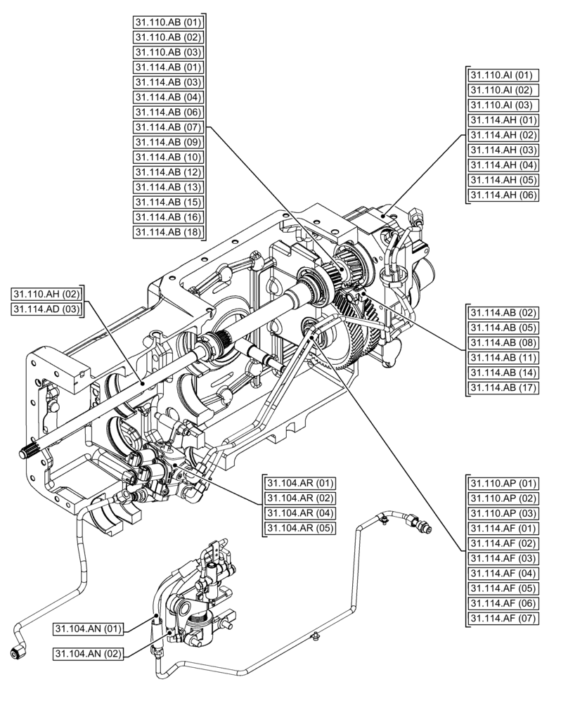 Схема запчастей Case IH FARMALL 120C - (00.000.31[01]) - PICTORIAL INDEX - IMPLEMENT POWER TAKE-OFF (00) - GENERAL & PICTORIAL INDEX