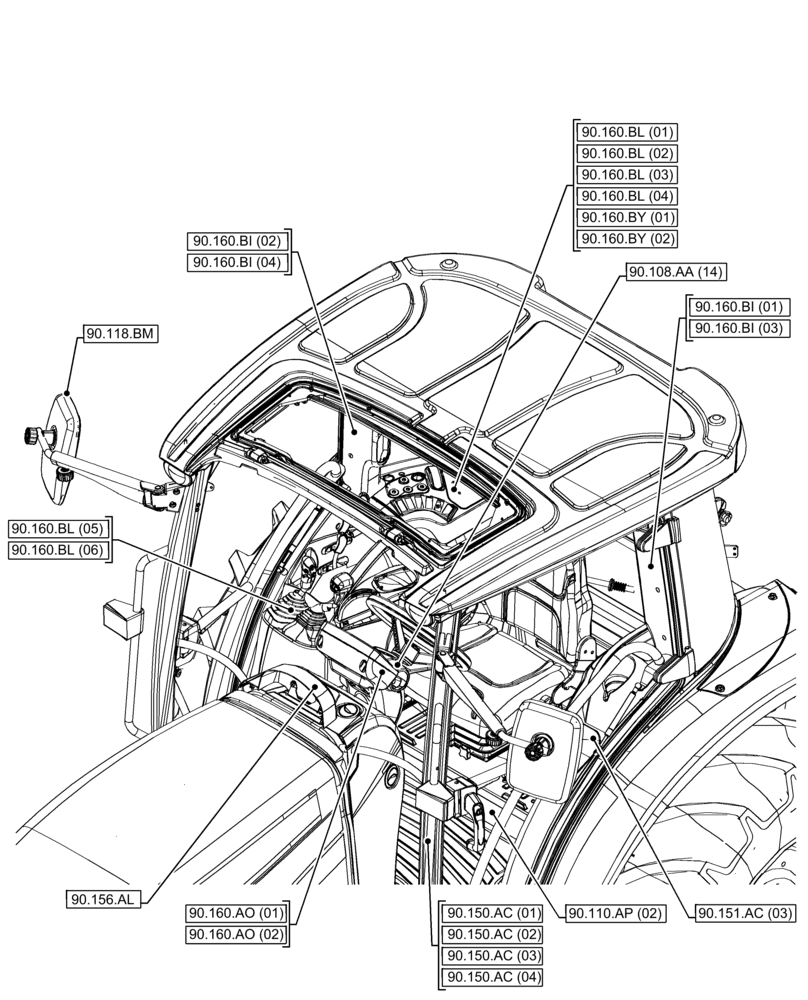 Схема запчастей Case IH FARMALL 120C - (00.000.90[01]) - PICTORIAL INDEX - PLATFORM, CAB, BODYWORK AND DECALS (00) - GENERAL & PICTORIAL INDEX