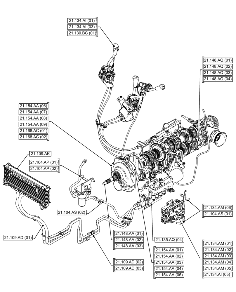 Схема запчастей Case IH FARMALL 120C - (21.000.00[01]) - SECTION INDEX - TRANSMISSION (21) - TRANSMISSION