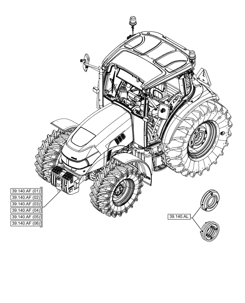 Схема запчастей Case IH FARMALL 120C - (00.000.39) - PICTORIAL INDEX - FRAMES AND BALLASTING (00) - GENERAL & PICTORIAL INDEX