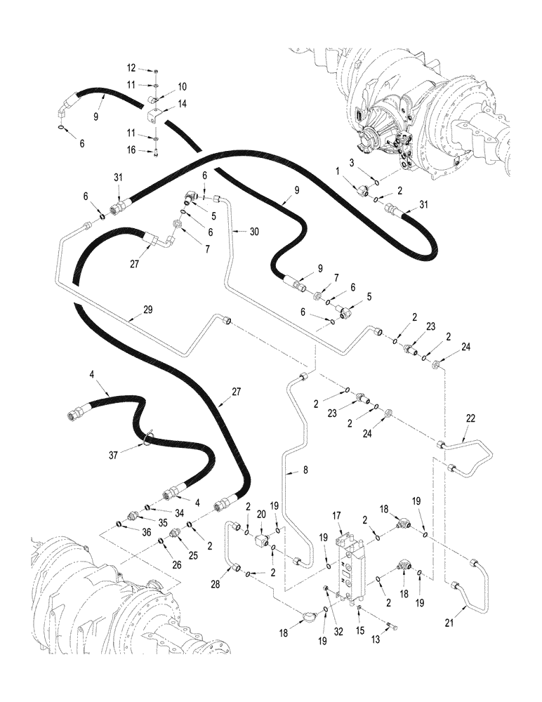 Схема запчастей Case IH STX480 - (08-12) - 500 SERIES AXLE HYDRAULICS - AIR AND LUBRICATION CIRCUIT, QUADTRAC TRACTOR (08) - HYDRAULICS