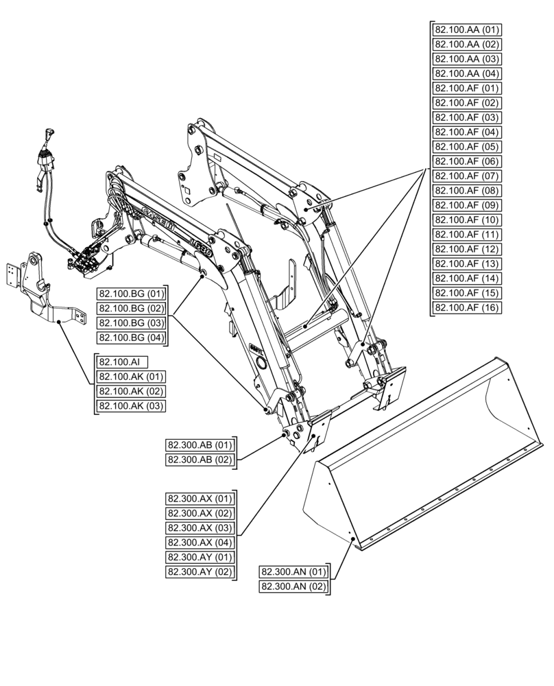Схема запчастей Case IH FARMALL 120C - (00.000.82) - PICTORIAL INDEX - FRONT LOADER AND BUCKET (00) - GENERAL & PICTORIAL INDEX