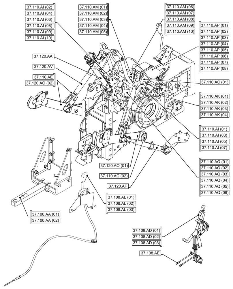 Схема запчастей Case IH FARMALL 120C - (00.000.37) - PICTORIAL INDEX - HITCHES, DRAWBARS AND IMPLEMENT COUPLINGS (00) - GENERAL & PICTORIAL INDEX