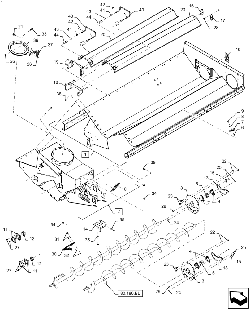 Схема запчастей Case IH 7230 - (80.150.AI [02]) - VAR - 425367, 425371, 425373 - TROUGH, GRAIN TANK, BSN YDG222003 (80) - CROP STORAGE/UNLOADING