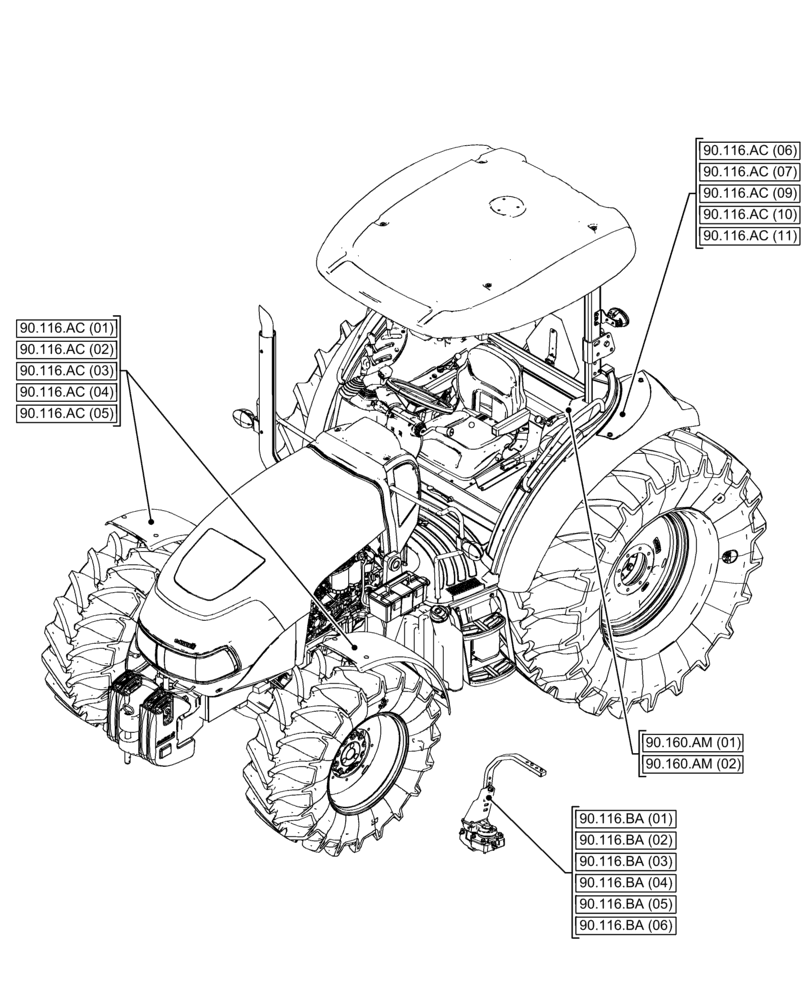Схема запчастей Case IH FARMALL 120C - (00.000.90[05]) - PICTORIAL INDEX - PLATFORM, CAB, BODYWORK AND DECALS (00) - GENERAL & PICTORIAL INDEX
