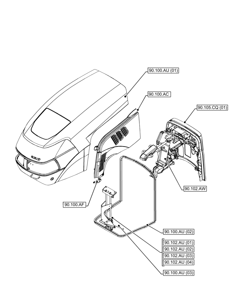 Схема запчастей Case IH FARMALL 120C - (00.000.90[06]) - PICTORIAL INDEX - PLATFORM, CAB, BODYWORK AND DECALS (00) - GENERAL & PICTORIAL INDEX