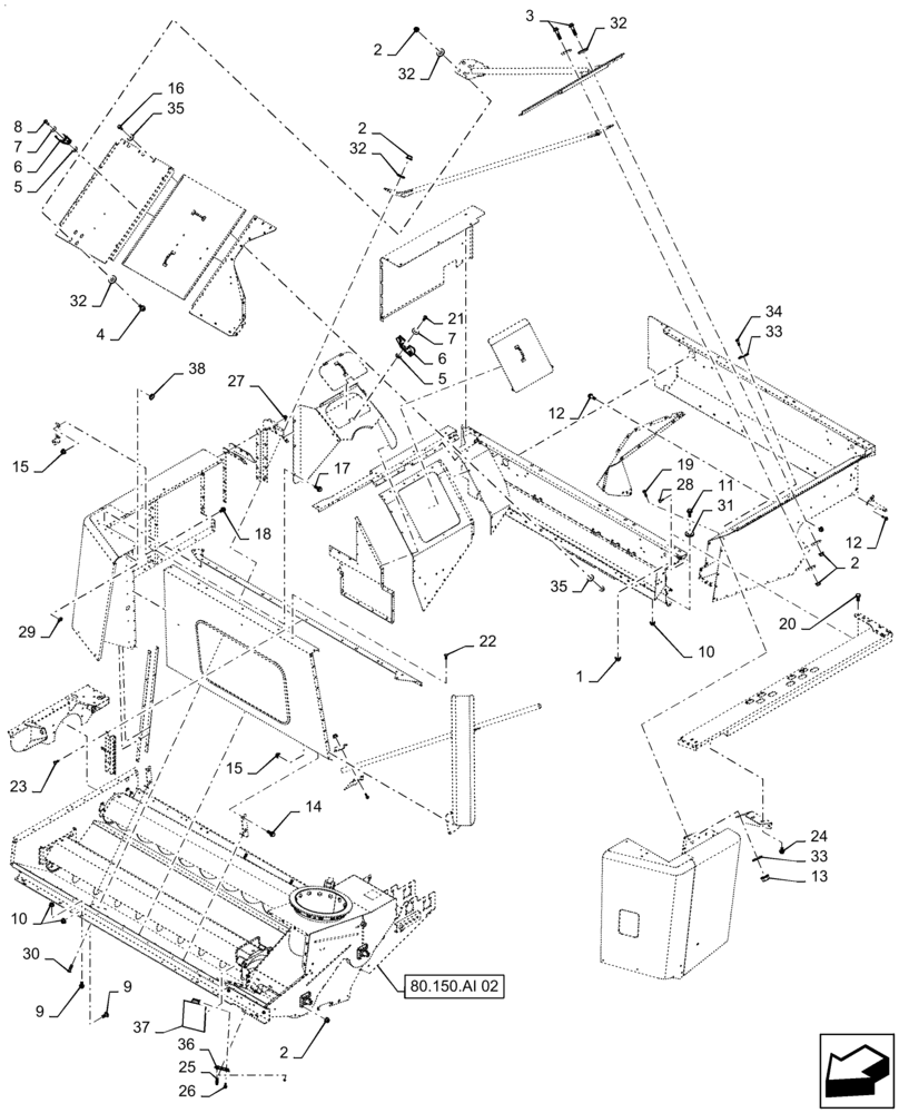 Схема запчастей Case IH 7230 - (80.150.AR[04]) - VAR - 425367, 425371, 425373 - GRAIN TANK, FASTENER, BSN YDG222004 (80) - CROP STORAGE/UNLOADING