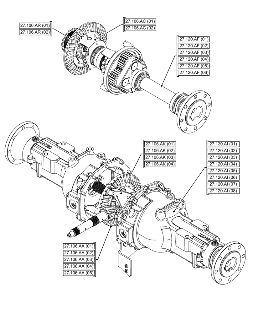 Схема запчастей Case IH FARMALL 120C - (00.000.27[01]) - PICTORIAL INDEX - REAR AXLE SYSTEM (00) - GENERAL & PICTORIAL INDEX