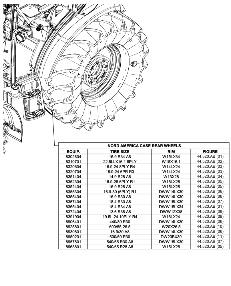 Схема запчастей Case IH FARMALL 120C - (44.000.00[02]) - SECTION INDEX - WHEELS (44) - WHEELS
