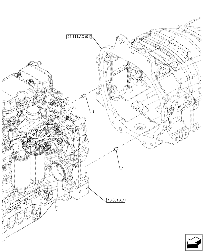 Схема запчастей Case IH MAXXUM 150 - (21.111.AC[03]) - VAR - 392194, 392210, 758400, 758588 - ENGINE, PIN (21) - TRANSMISSION