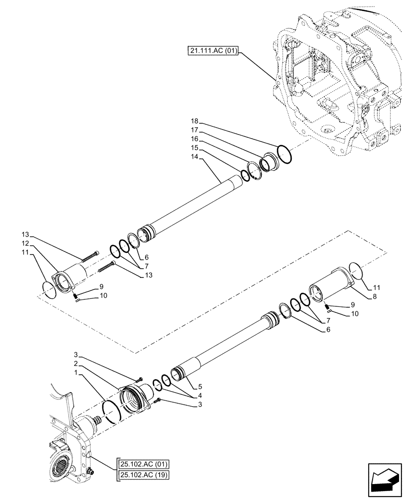 Схема запчастей Case IH MAXXUM 115 - (23.314.AG[03]) - VAR - 758418, 758419, 758421 - DRIVE SHAFT, UNIVERSAL JOINT (23) - FOUR WHEEL DRIVE SYSTEM