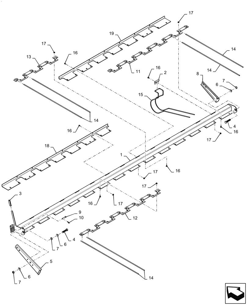 Схема запчастей Case IH 3016 - (58.130.03[03]) - TINE BAR, 15 FT (58) - ATTACHMENTS/HEADERS