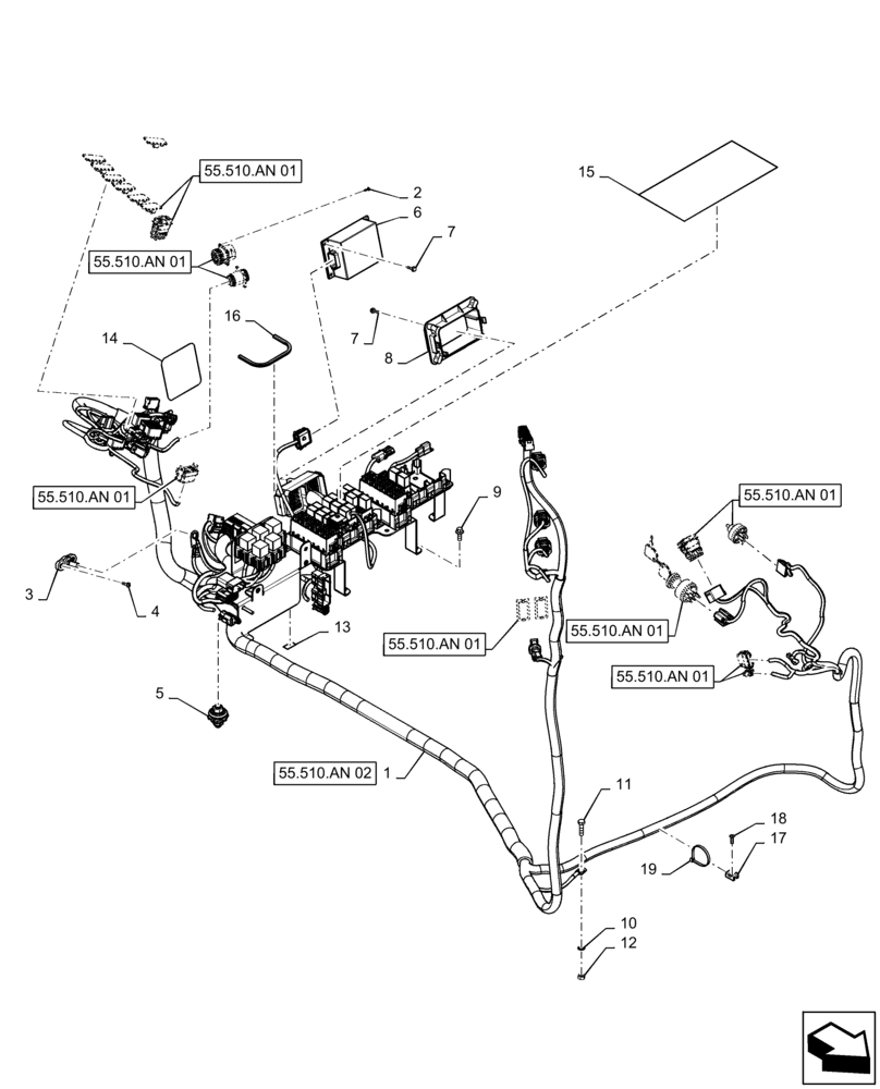 Схема запчастей Case IH PATRIOT 3240 - (55.510.AF[01]) - RH CAB ELECTRICAL HARNESS (55) - ELECTRICAL SYSTEMS