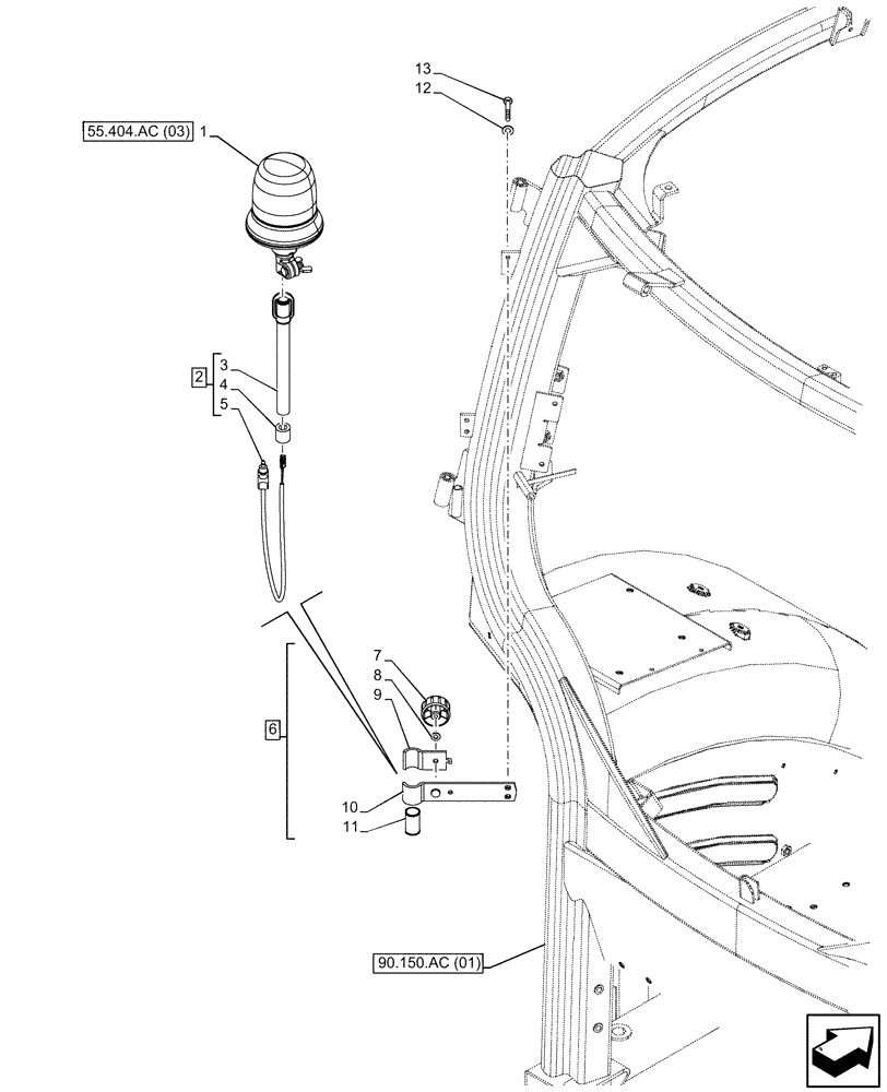 Схема запчастей Case IH MAXXUM 150 - (55.404.AC[02]) - VAR - 758490, 758491 - BEACON, LH (55) - ELECTRICAL SYSTEMS