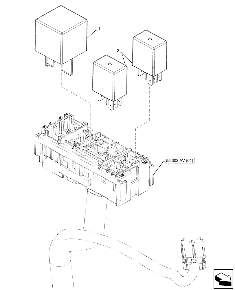 Схема запчастей Case IH MAXXUM 115 - (55.302.AV[02]) - VAR - 392407, 758407, 758409, 758701 - BATTERY CABLE (55) - ELECTRICAL SYSTEMS