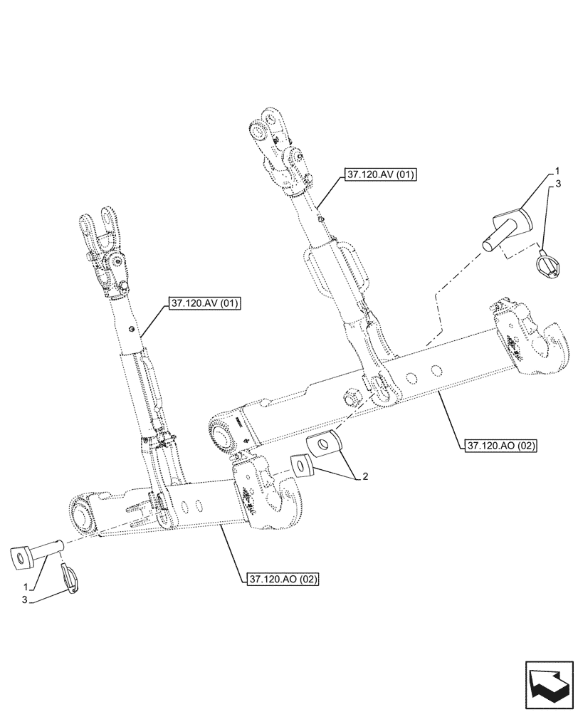 Схема запчастей Case IH MAXXUM 145 - (37.120.AV[06]) - VAR - 390923, 758452, 758454 - 3 POINT HITCH, REAR, LIFT ARM, ATTACHMENT PIN (37) - HITCHES, DRAWBARS & IMPLEMENT COUPLINGS