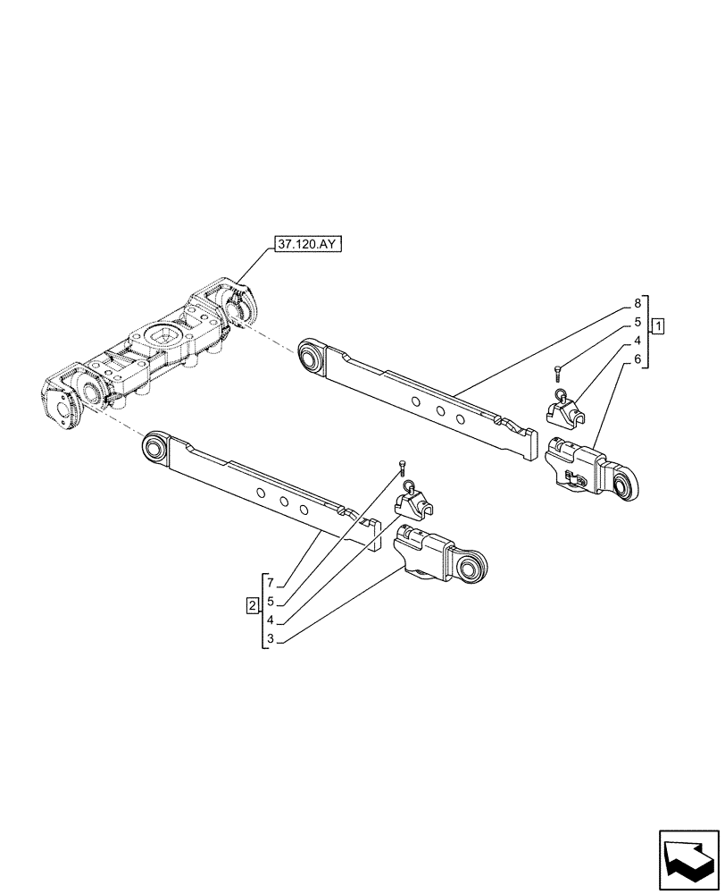 Схема запчастей Case IH MAXXUM 150 - (37.120.AO[04]) - VAR - 758451 - 3 POINT HITCH, REAR, LOWER LINK (37) - HITCHES, DRAWBARS & IMPLEMENT COUPLINGS