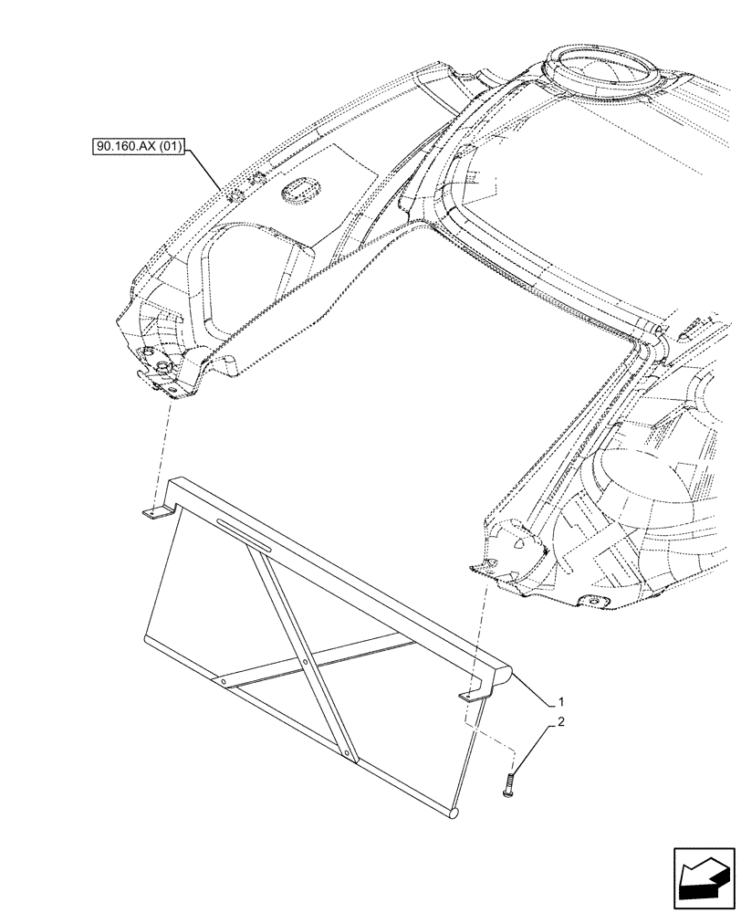 Схема запчастей Case IH MAXXUM 115 - (90.151.AE[01]) - VAR - 390825, 743710, 758623 - SUNSHADE, W/ HIGH VISIBILITY PANEL (90) - PLATFORM, CAB, BODYWORK AND DECALS