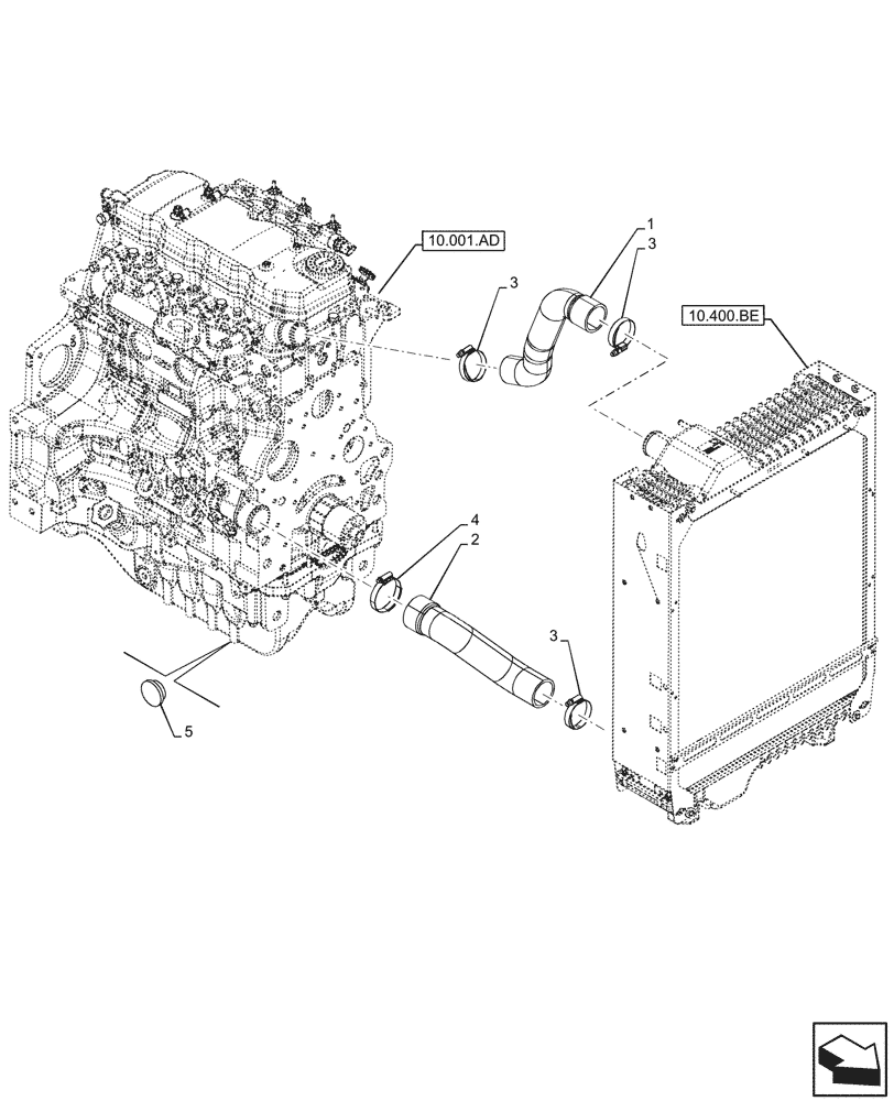 Схема запчастей Case IH MAXXUM 135 - (10.400.AY[01]) - VAR - 392194, 392210, 758400, 758588 - RADIATOR & HOSE (10) - ENGINE