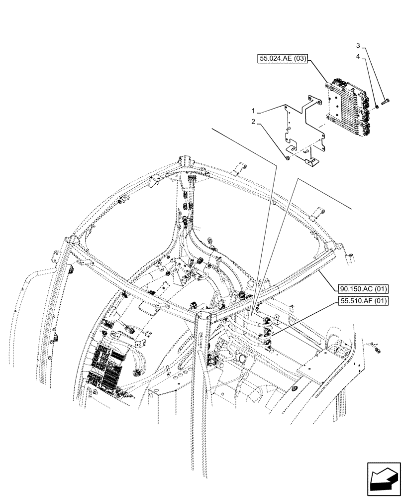 Схема запчастей Case IH MAXXUM 145 - (55.024.AE[01]) - VAR - 390894, 758461, 758462, 758463, 758464, 758466, 758467, 758468 - TRANSMISSION, ELECTRONIC CONTROL, SUPPORT (55) - ELECTRICAL SYSTEMS