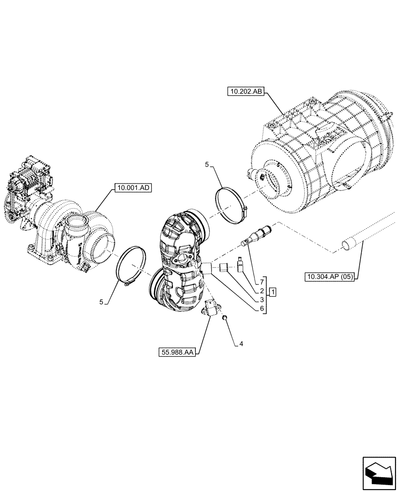 Схема запчастей Case IH MAXXUM 150 - (10.202.AD[02]) - VAR - 392194, 758400 - AIR CLEANER & INTAKE PARTS (10) - ENGINE