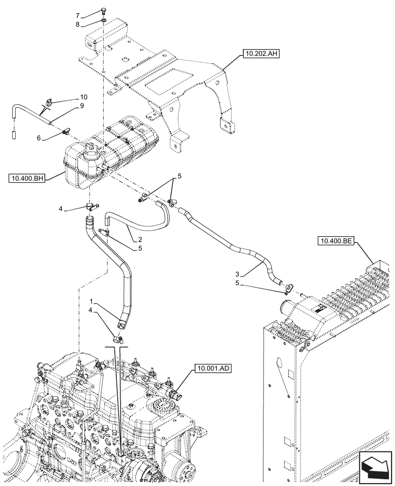 Схема запчастей Case IH MAXXUM 150 - (10.400.AK[02]) - VAR - 392194, 758400 - EXPANSION TANK, HOSE (10) - ENGINE