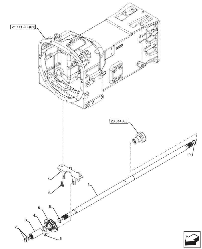 Схема запчастей Case IH MAXXUM 115 - (23.314.AH[03]) - VAR - 758418, 758419, 758421, 758426 - 4WD FRONT AXLE, DRIVE SHAFT (23) - FOUR WHEEL DRIVE SYSTEM