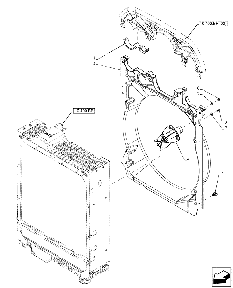 Схема запчастей Case IH MAXXUM 145 - (10.400.BF[03]) - VAR - 392194, 392210, 758400, 758588 - RADIATOR FAN SHROUD (10) - ENGINE