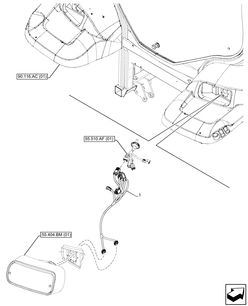 Схема запчастей Case IH MAXXUM 150 - (55.511.AI[01]) - VAR - 392803 - REAR LIGHT, HARNESS (55) - ELECTRICAL SYSTEMS