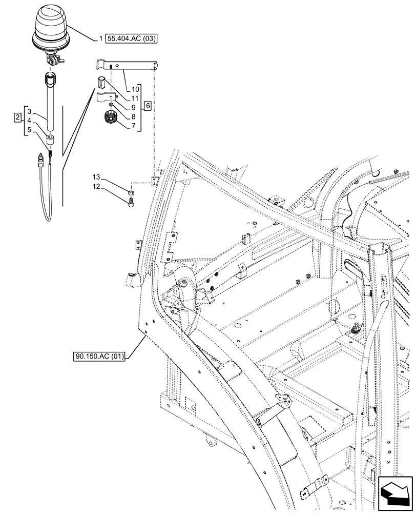 Схема запчастей Case IH MAXXUM 150 - (55.404.AC[01]) - VAR - 758489, 758491 - BEACON, RH (55) - ELECTRICAL SYSTEMS