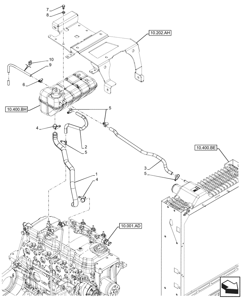 Схема запчастей Case IH MAXXUM 135 - (10.400.AK[01]) - VAR - 392194, 392210, 758400, 758588 - EXPANSION TANK (10) - ENGINE